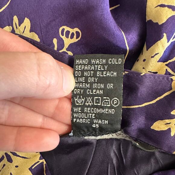 Jonathan Martin Studio 100% Silk Purple Gold Floral Embroidered Midi Dress Sz 8 - Picture 10 of 11